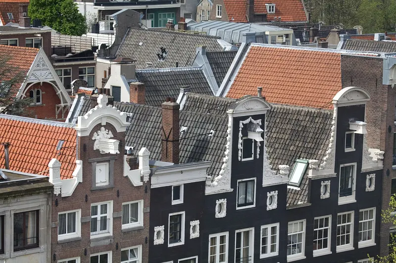 Daken van woningen in een Nederlandse straat